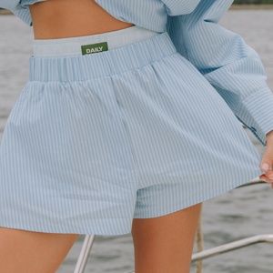 Daily drills poplin double band resort shorts - blue stripe